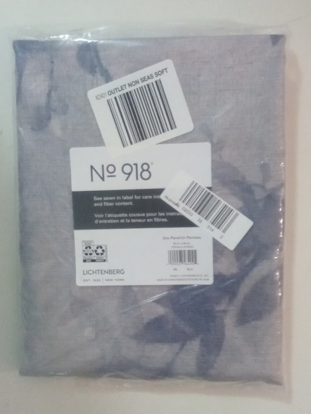 No 918 Blue Floral Window Curtain Panel 84" NWT $40 Linen Look